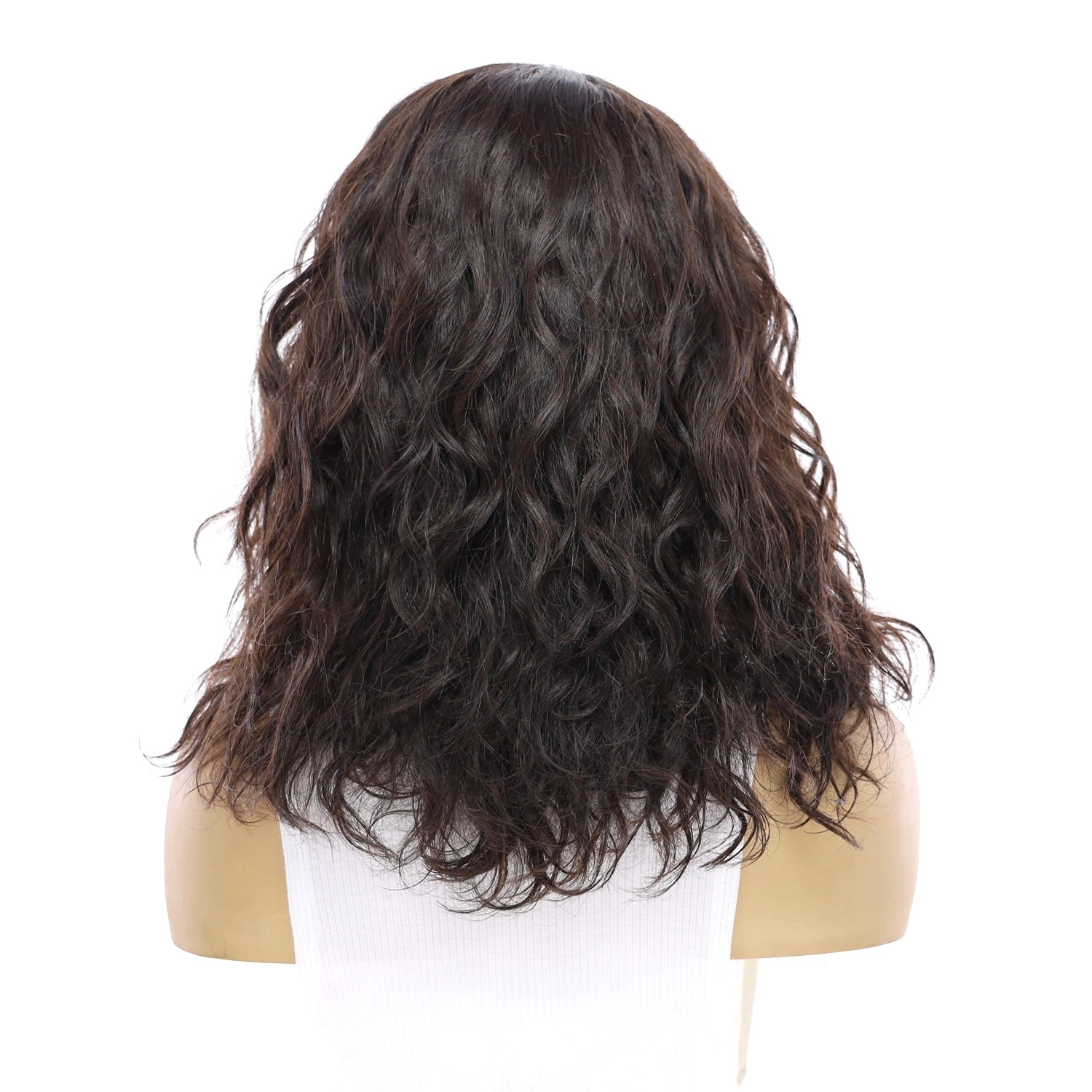 16" Ponytail Silk Part Wig Soft Black Wavy