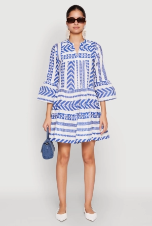 Assorted Pattern Mandarin Collar Dress