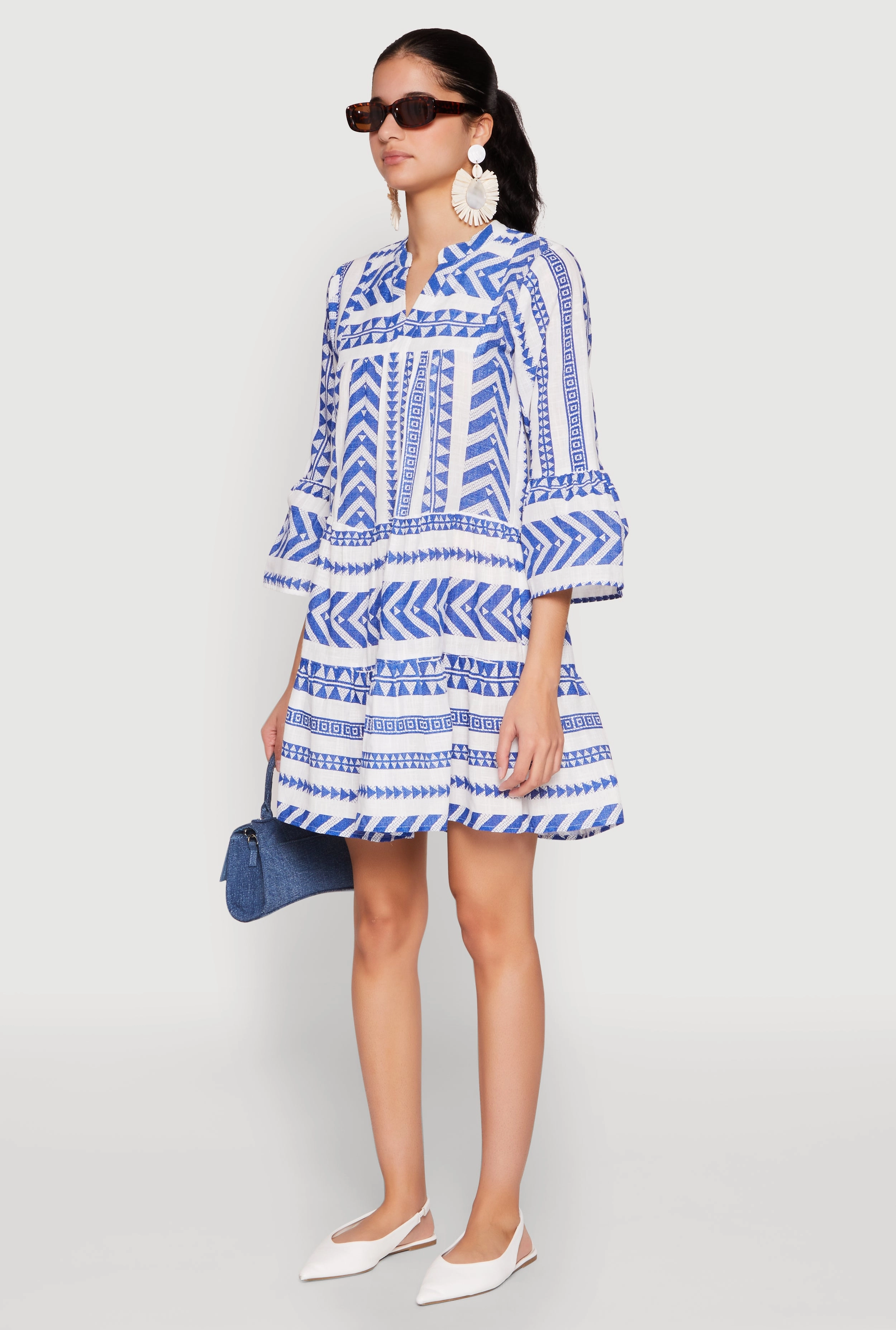 Assorted Pattern Mandarin Collar Dress
