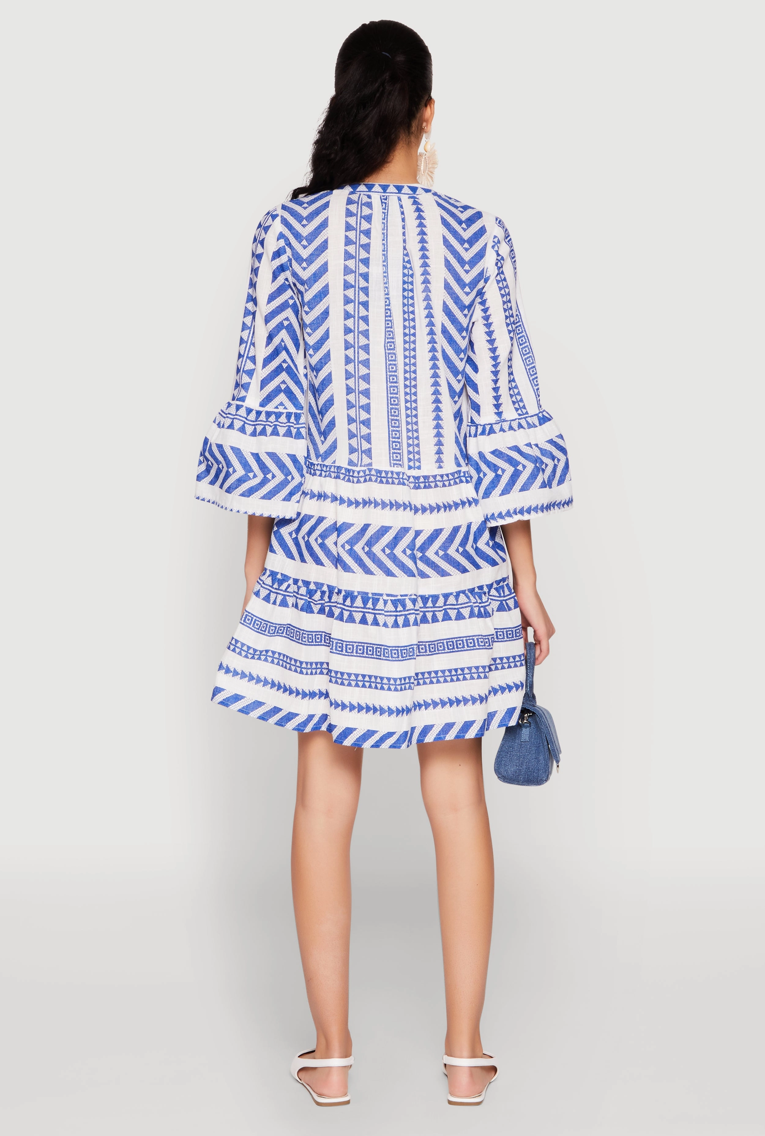 Assorted Pattern Mandarin Collar Dress