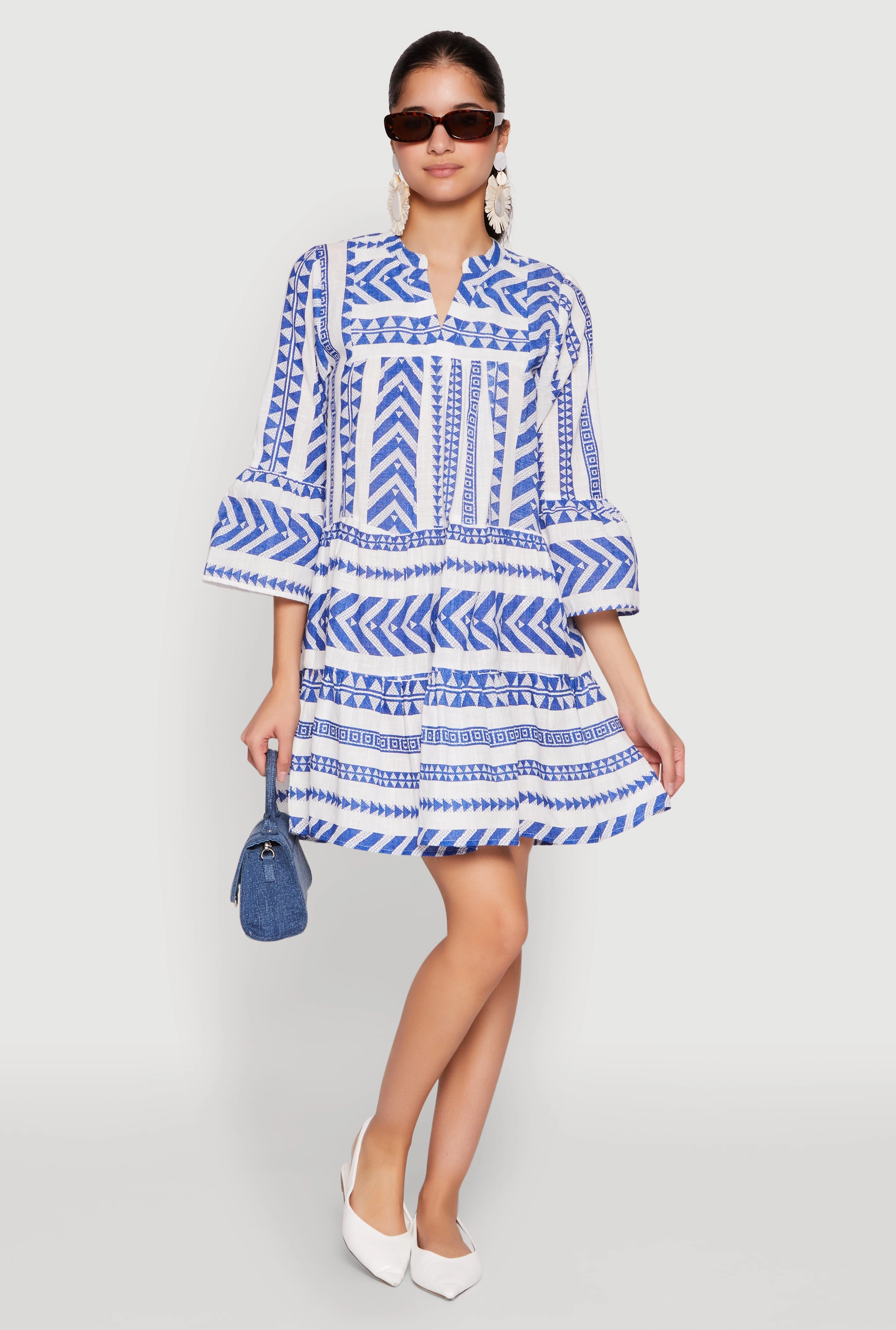 Assorted Pattern Mandarin Collar Dress
