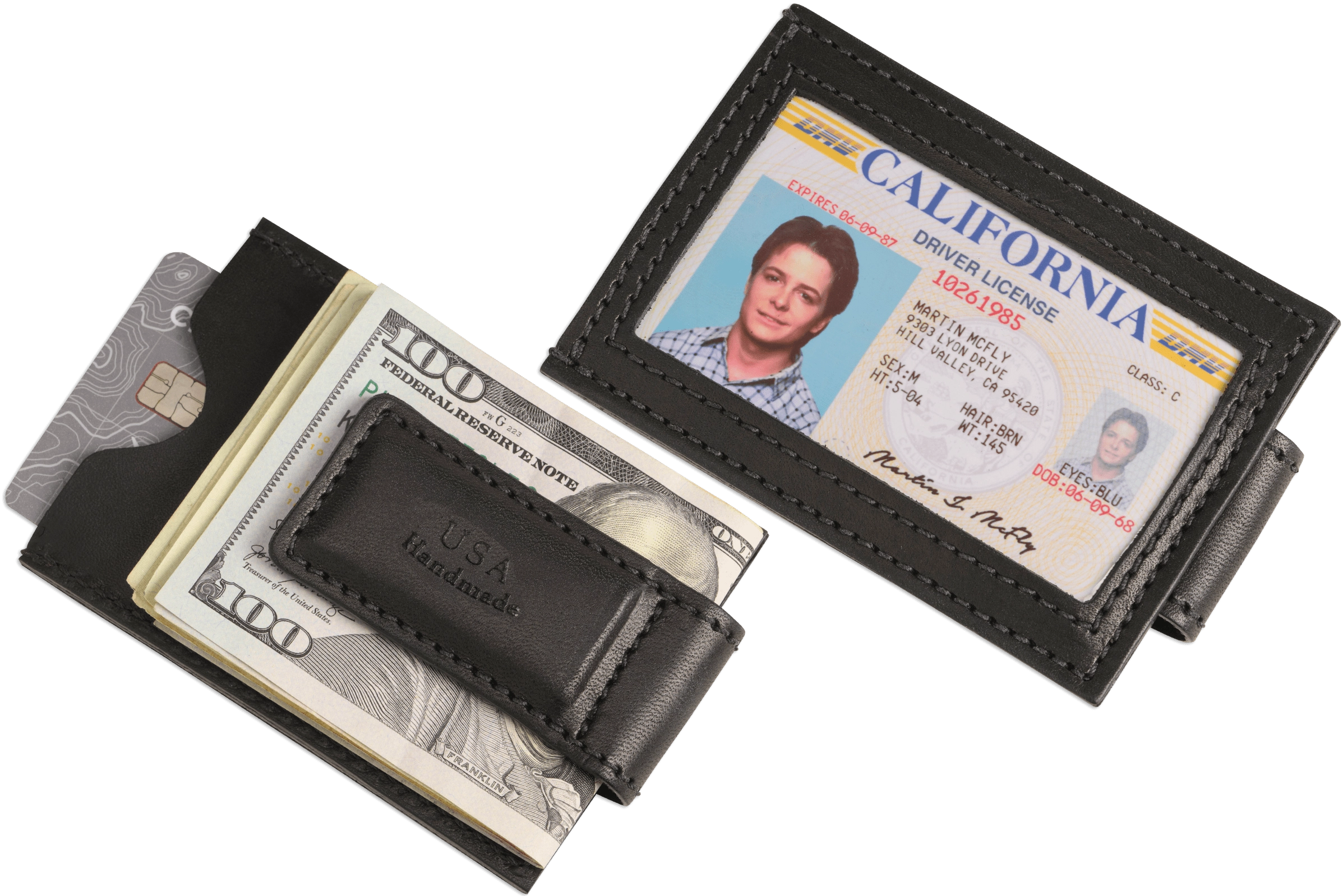 Black Premium Leather Slim ID Wallet With Magnetic Money Clip