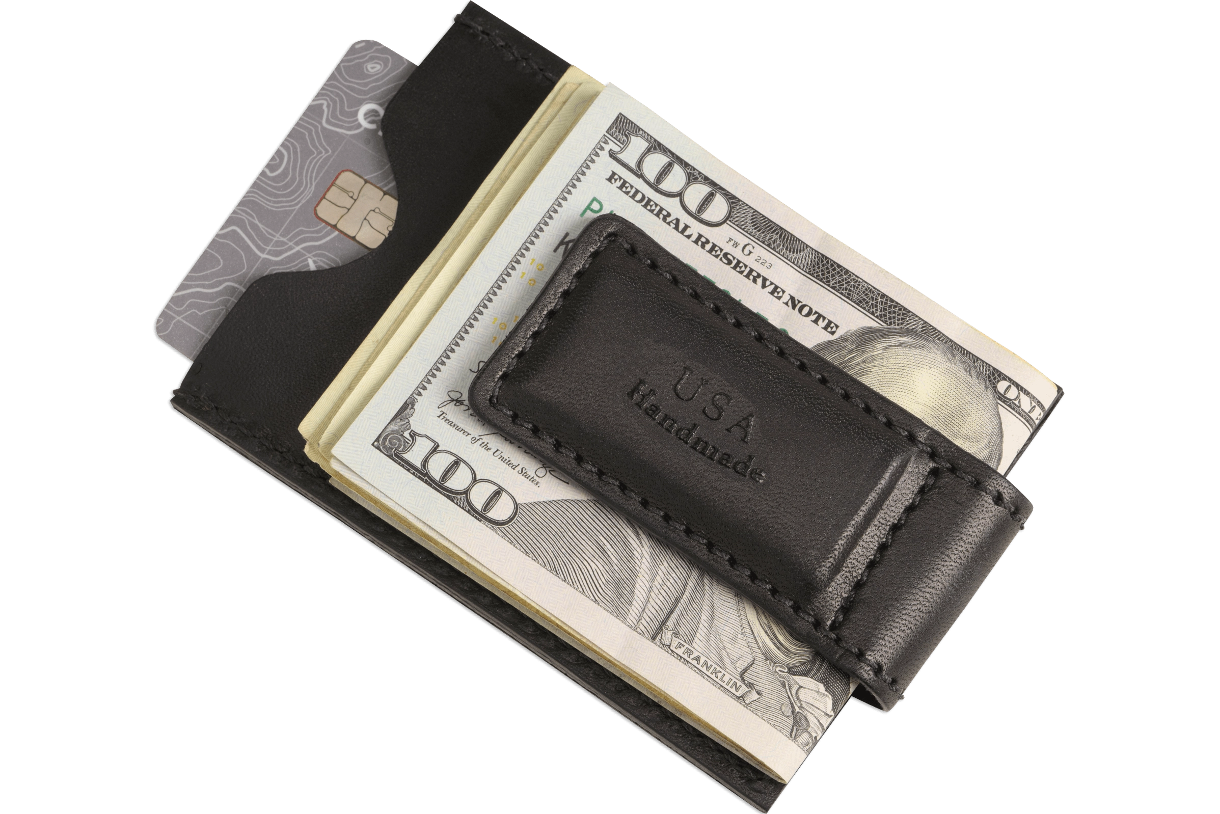 Black Premium Leather Slim ID Wallet With Magnetic Money Clip