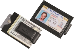 Black Premium Leather Slim ID Wallet With Magnetic Money Clip