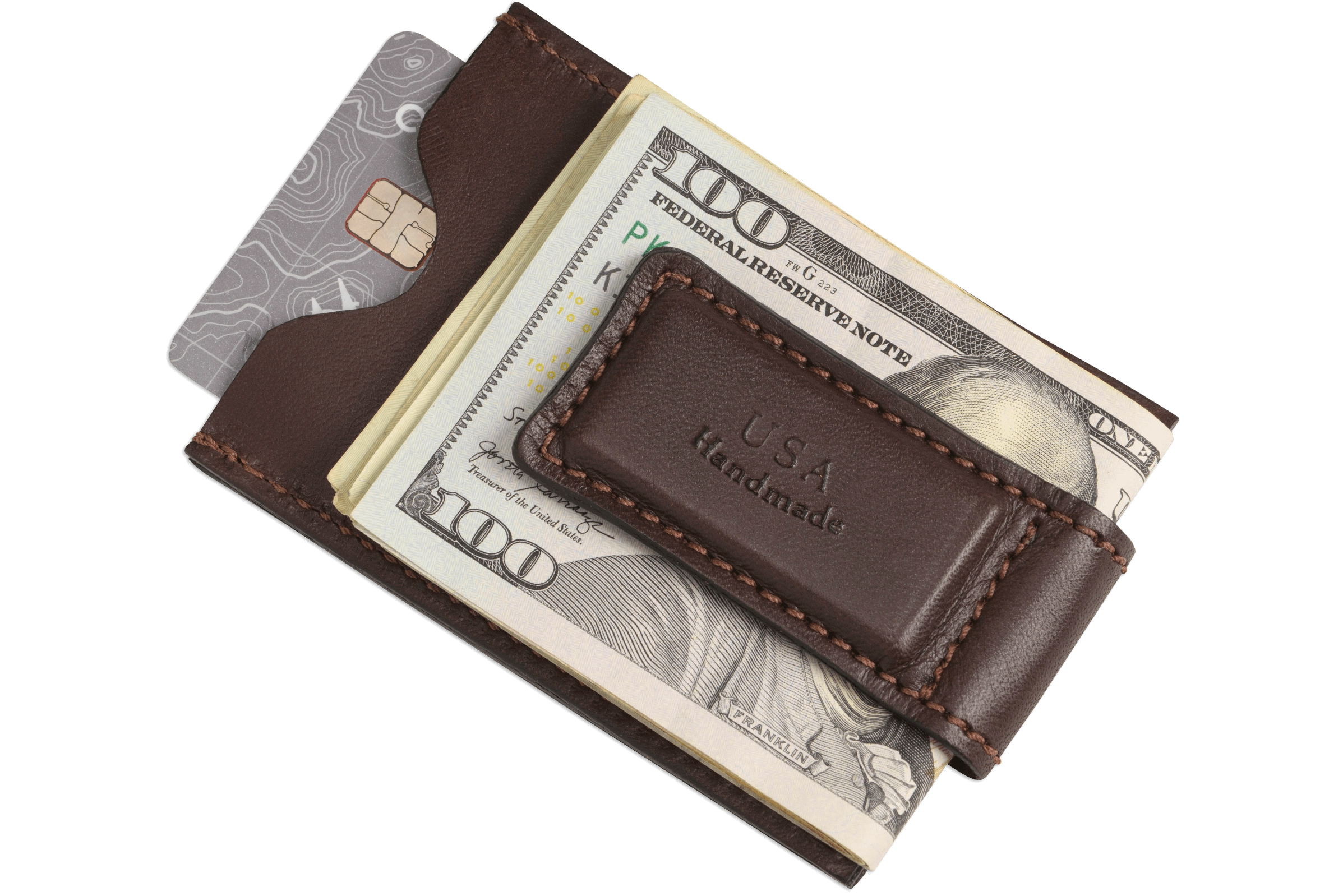Brown Premium Leather Slim ID Wallet With Magnetic Money Clip