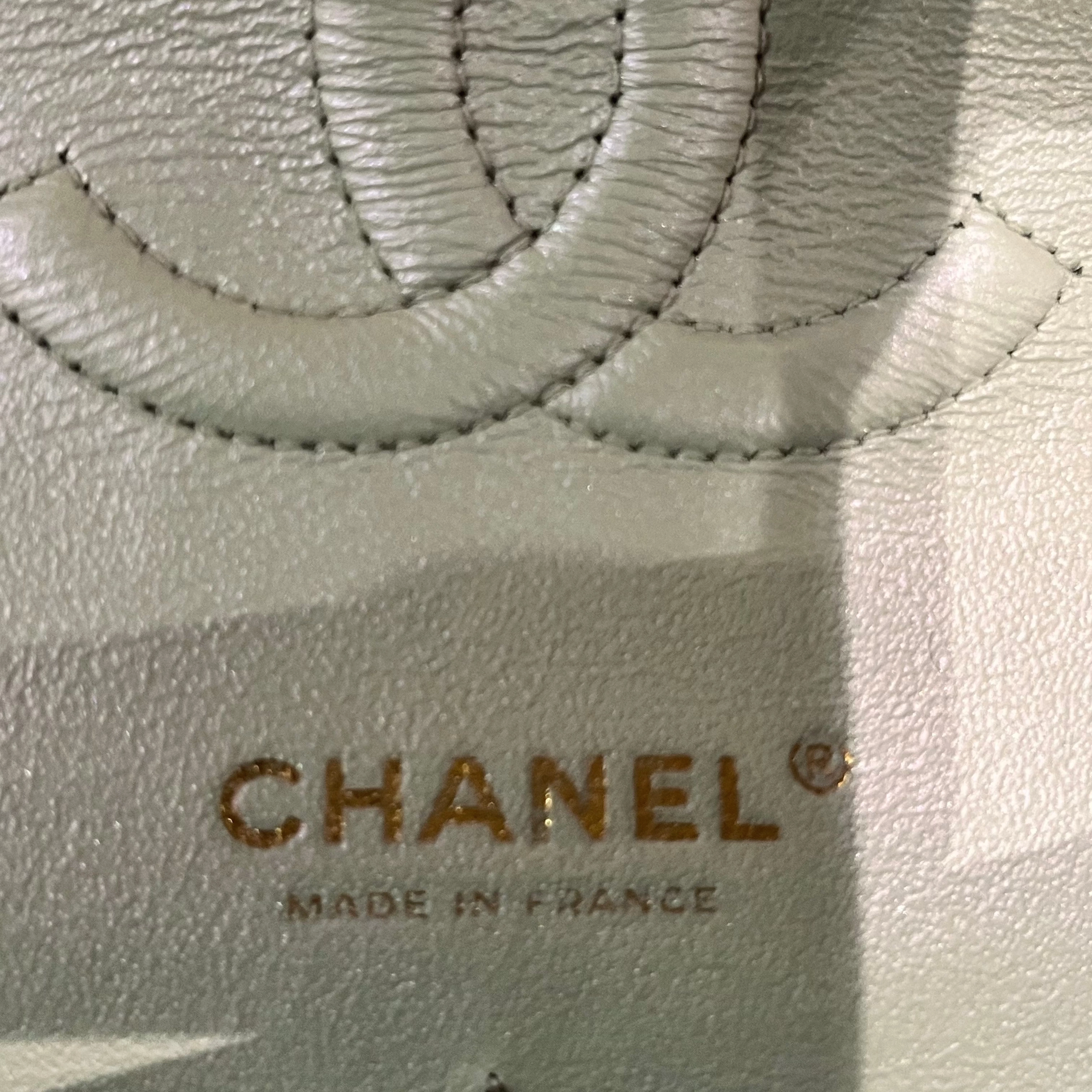 CHANEL Double Flap Medium Light Blue Iridescent Lambskin Leather Shoulder Bag