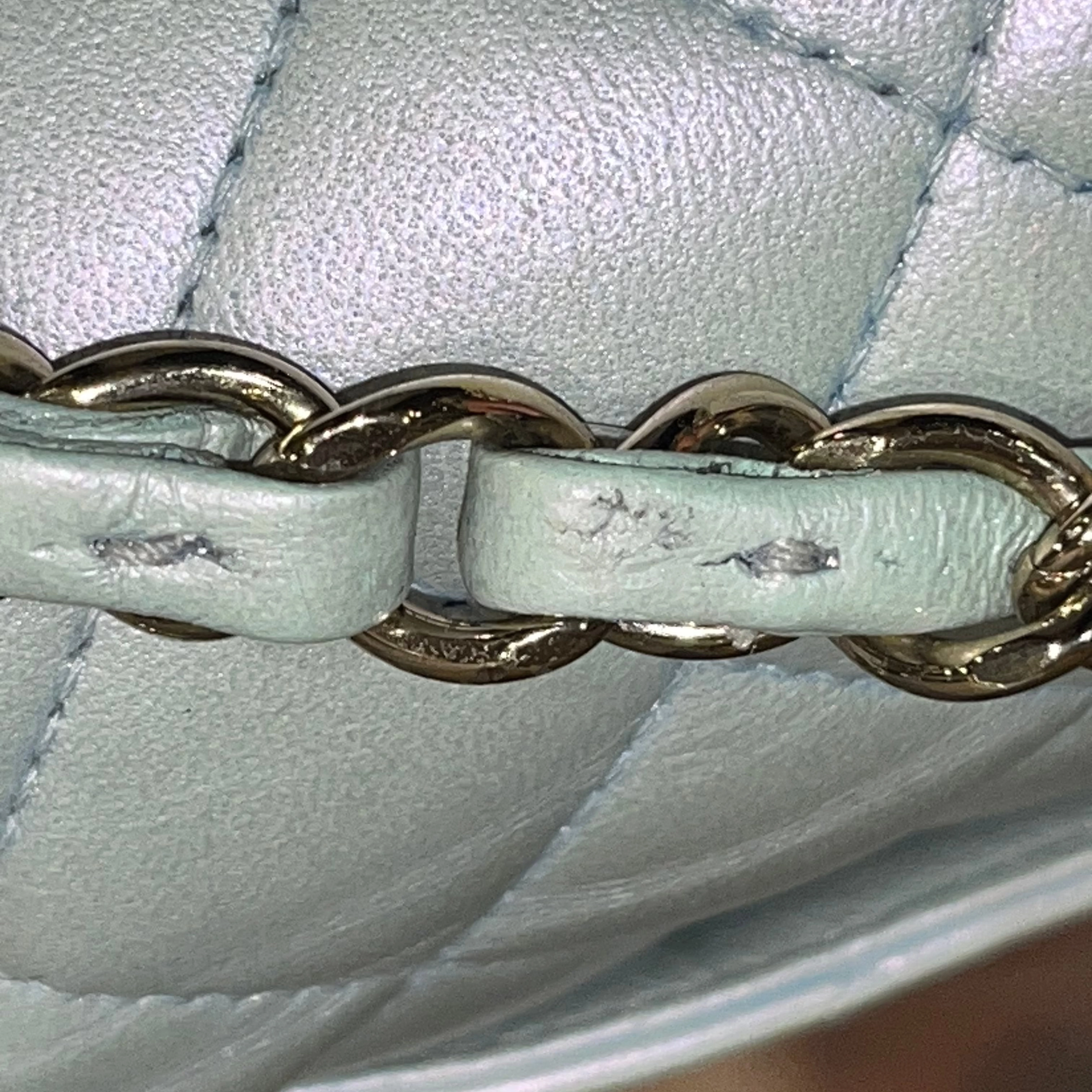 CHANEL Double Flap Medium Light Blue Iridescent Lambskin Leather Shoulder Bag