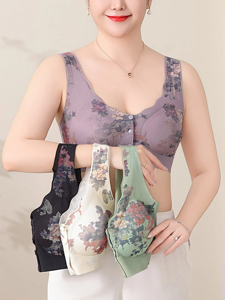 Comfort Front Closure Floral Printed Wireless Bra