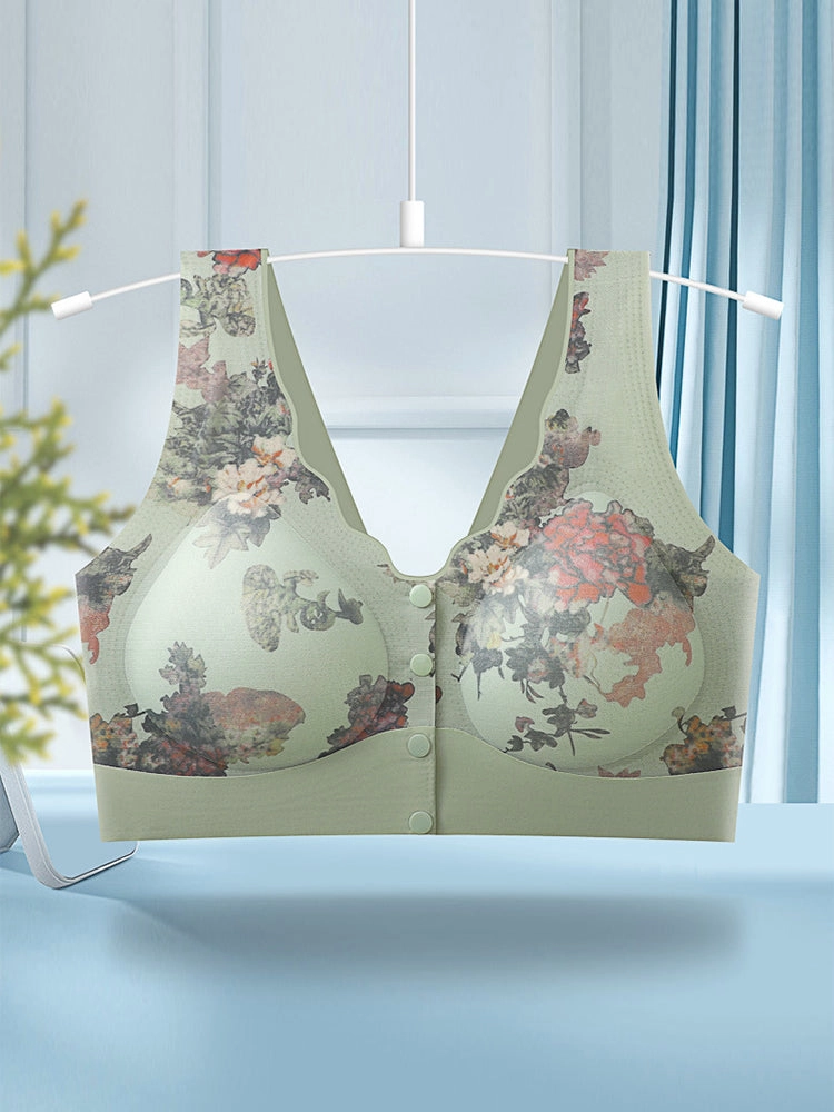 Comfort Front Closure Floral Printed Wireless Bra