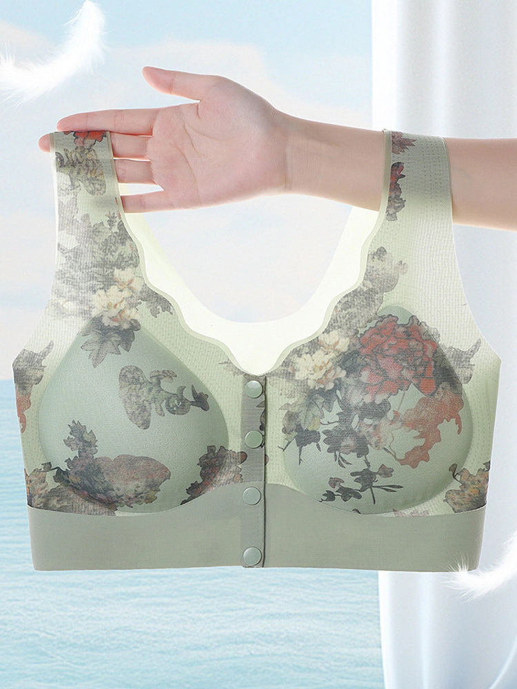 Comfort Front Closure Floral Printed Wireless Bra
