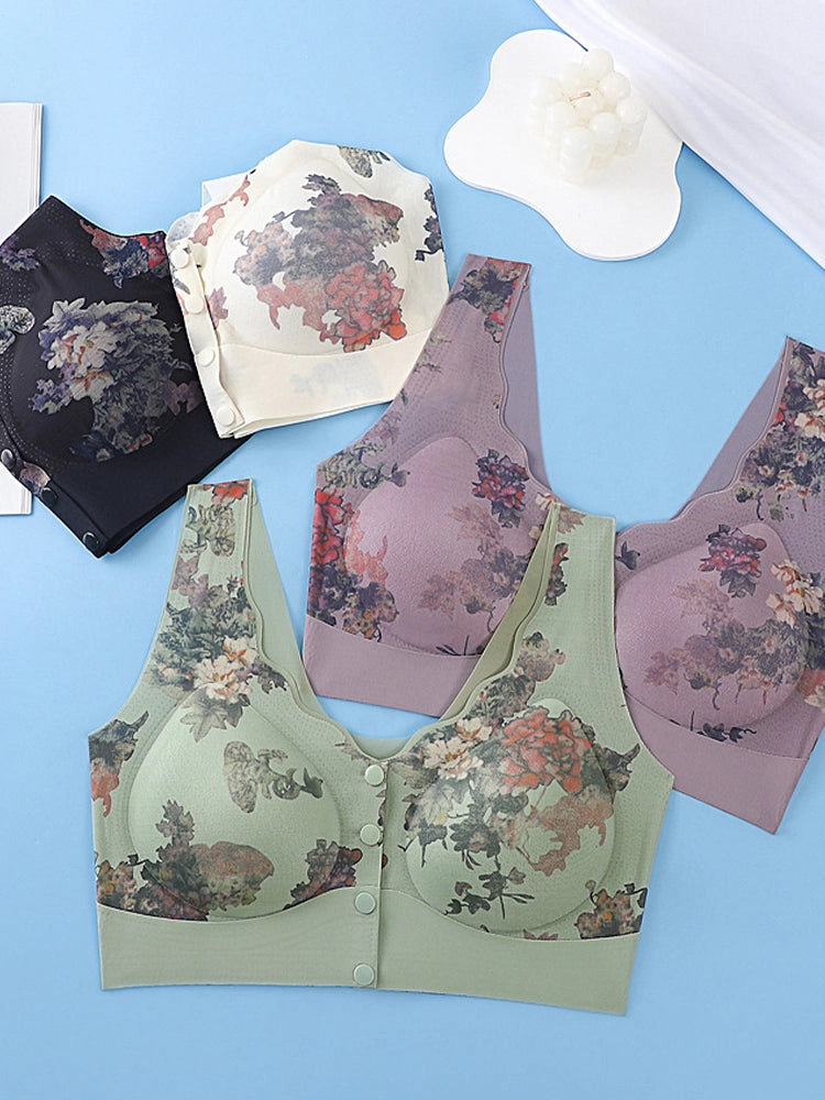 Comfort Front Closure Floral Printed Wireless Bra