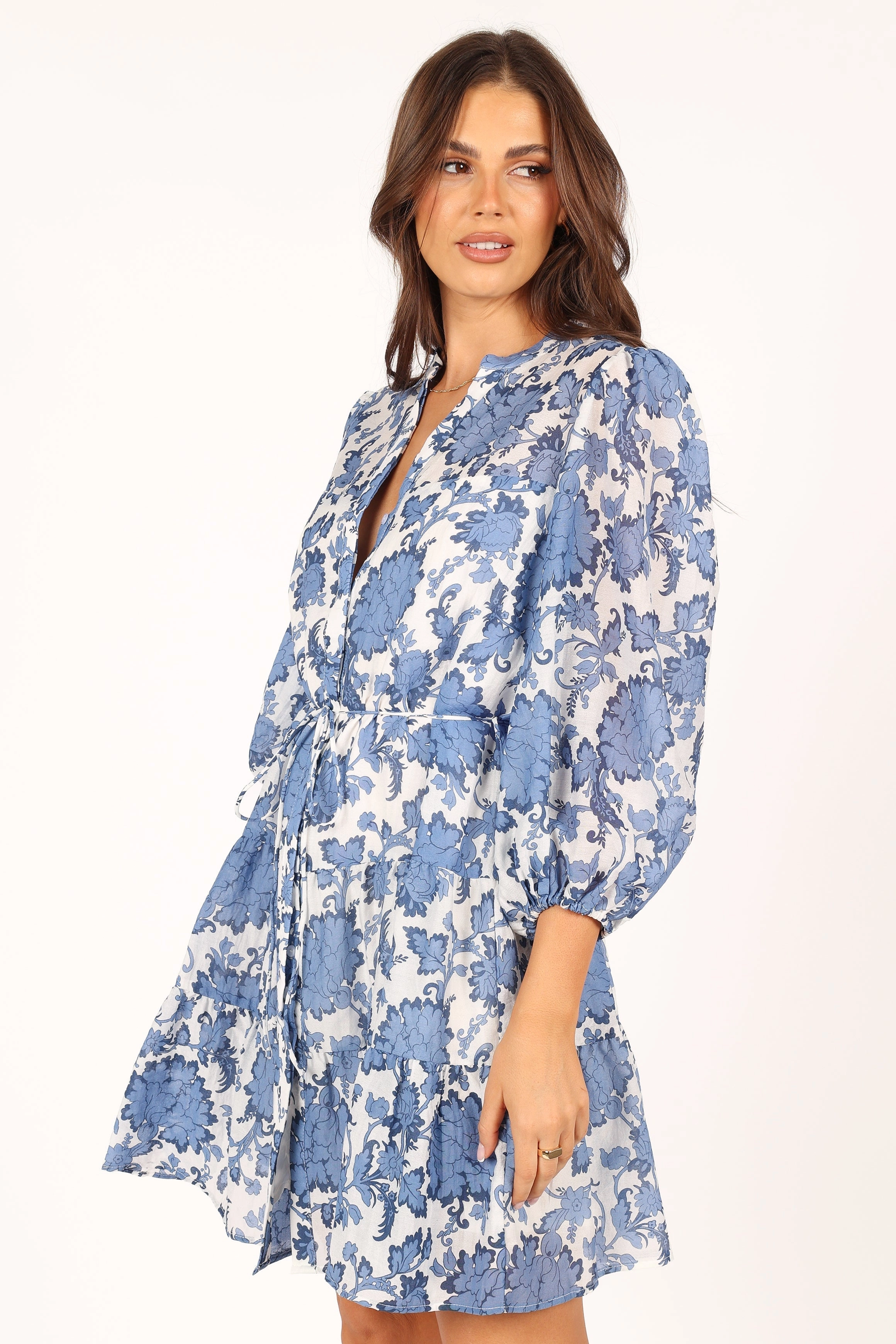 Dierdre Long Sleeve Mini Dress - Blue Floral