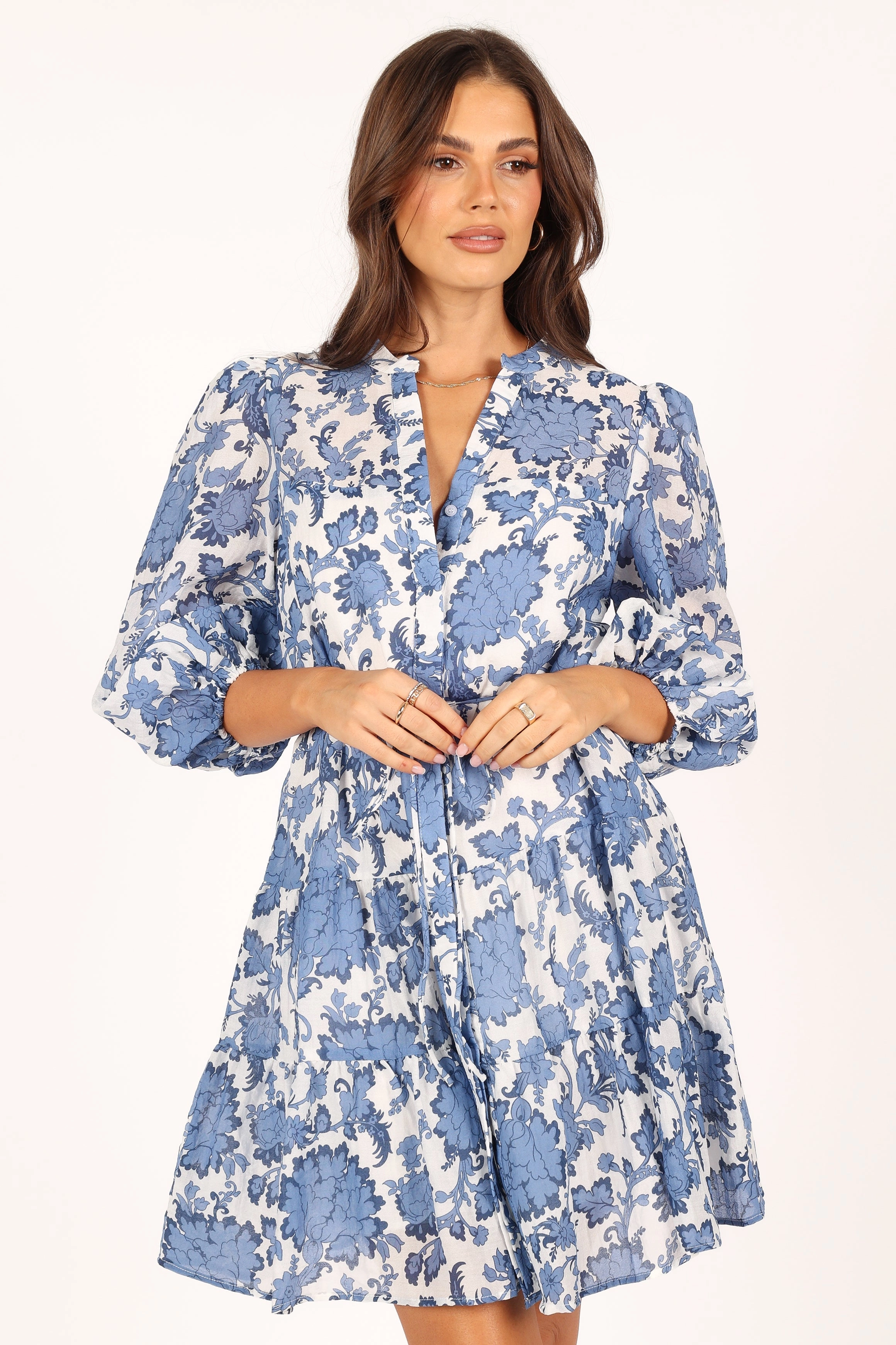 Dierdre Long Sleeve Mini Dress - Blue Floral