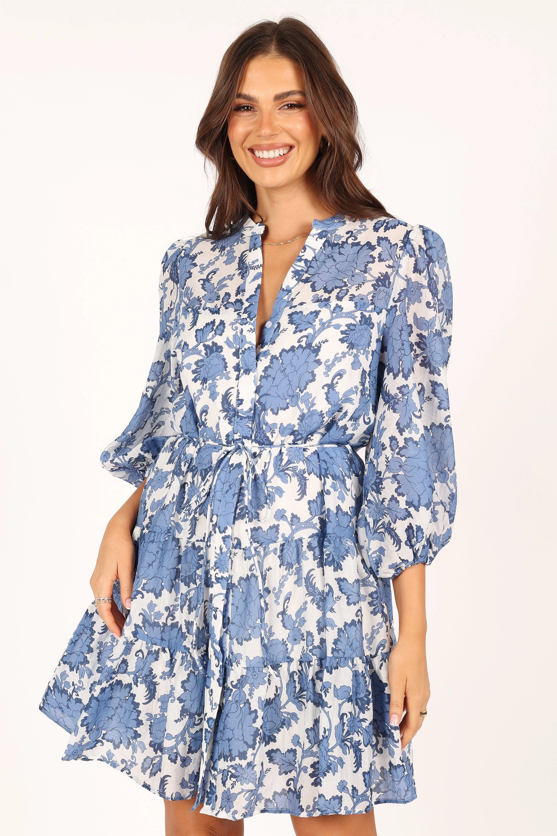 Dierdre Long Sleeve Mini Dress - Blue Floral