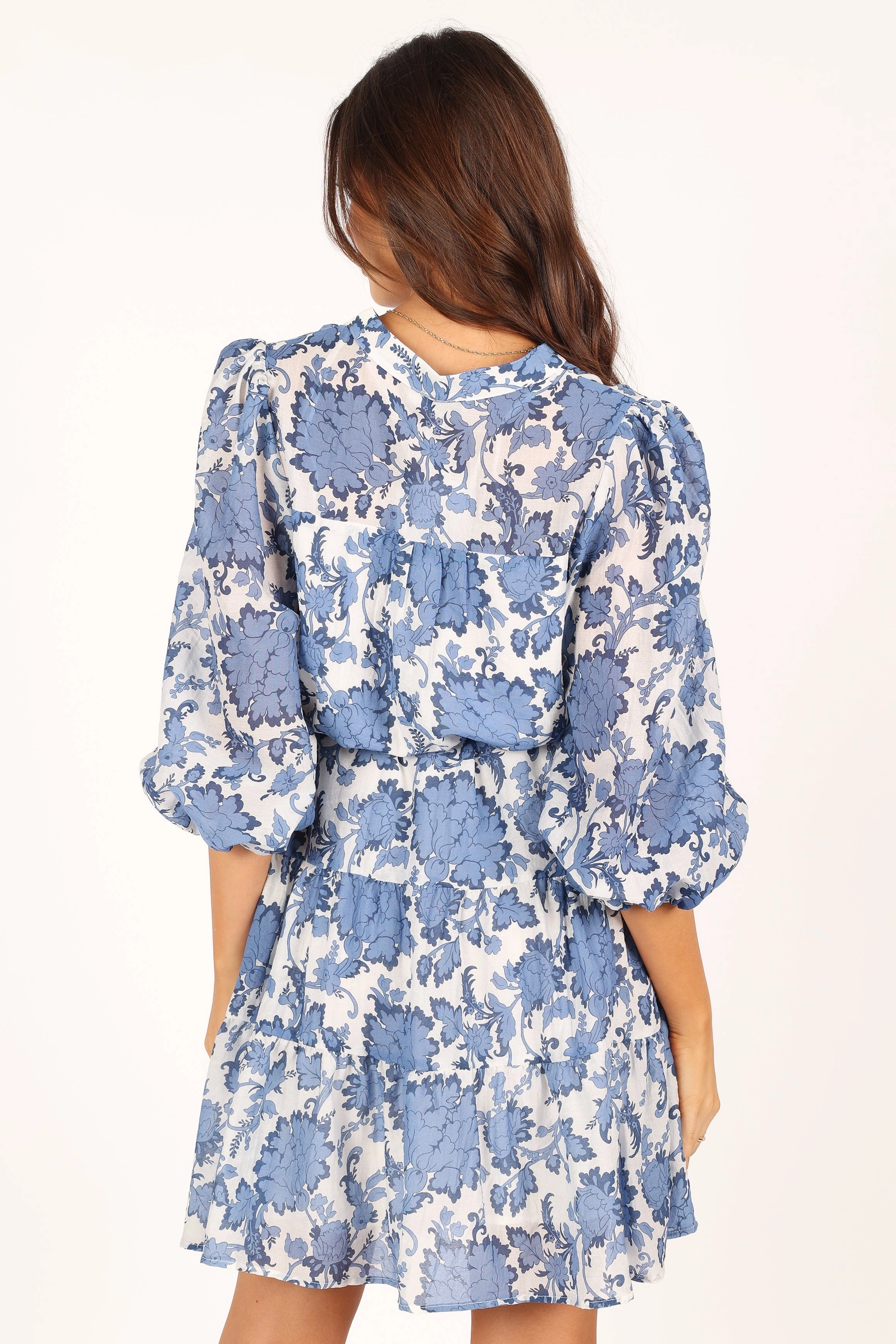 Dierdre Long Sleeve Mini Dress - Blue Floral