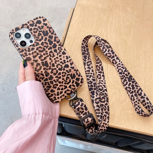 For iPhone 11 Leopard Print TPU Straight Edge Phone Case with Lanyard