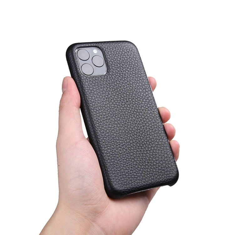 For iPhone 11 Pro Cowhide Leather Back Cover Semi-wrapped Shockproof Case
