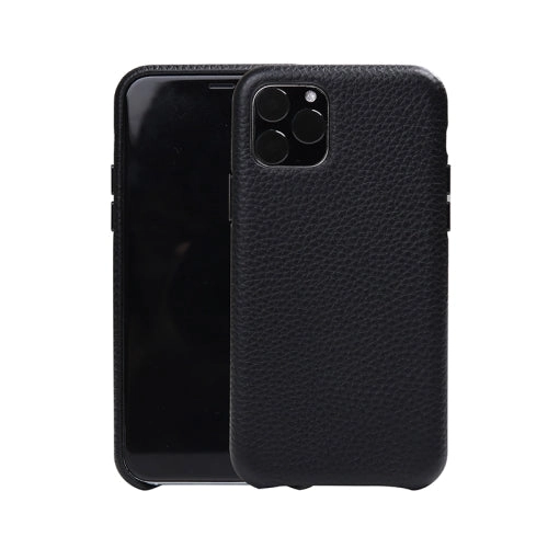 For iPhone 11 Pro Cowhide Leather Back Cover Semi-wrapped Shockproof Case