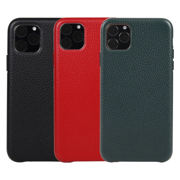 For iPhone 11 Pro Cowhide Leather Back Cover Semi-wrapped Shockproof Case