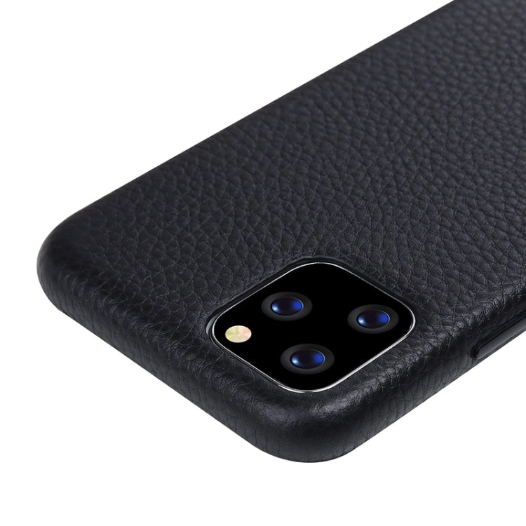 For iPhone 11 Pro Cowhide Leather Back Cover Semi-wrapped Shockproof Case