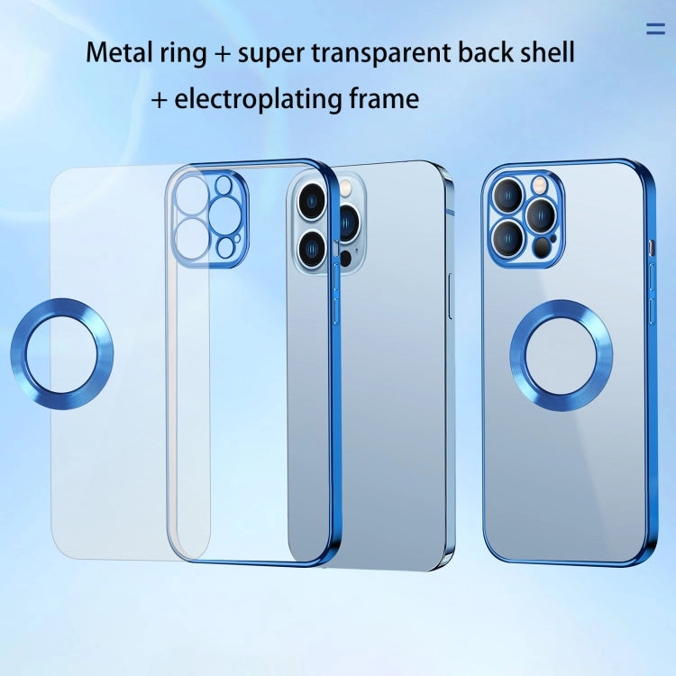 For iPhone 12 9D Electroplated Edge Metal Ring Clear PC   TPU Shockproof Case