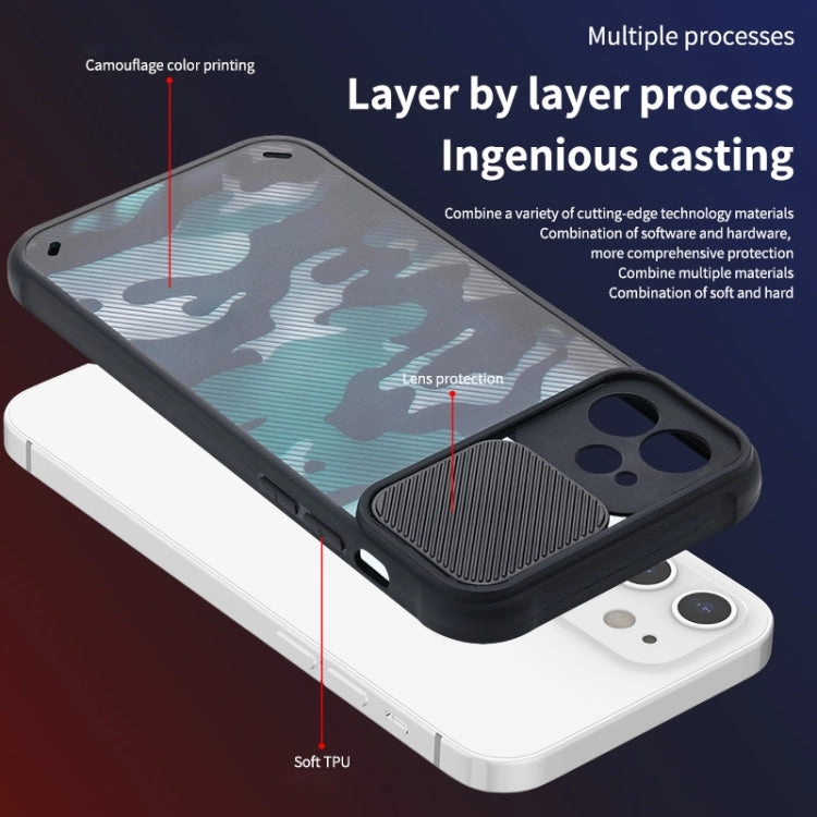 For iPhone 12 Camouflage Sliding Camshield TPU Phone Protective Case