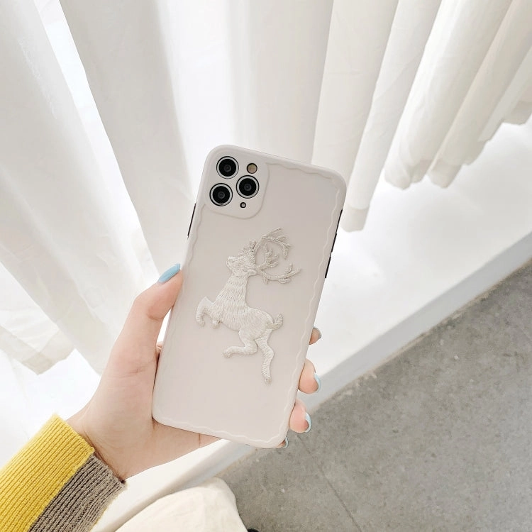 For iPhone 12 Embroidered Christmas Deer Wave TPU Case