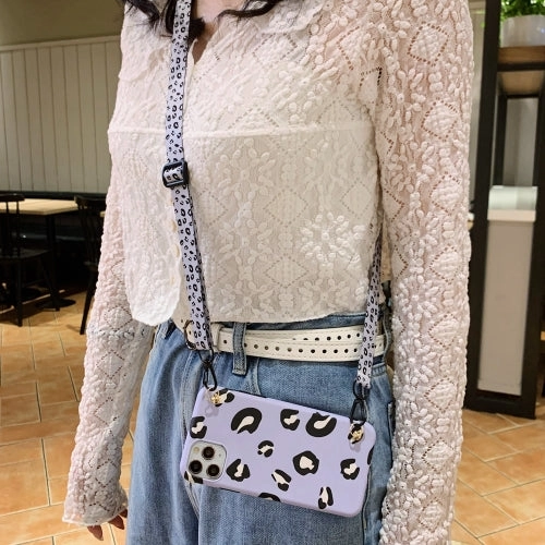 For iPhone 13 Leopard Crossbody Shockproof TPU Phone Case with Lanyard