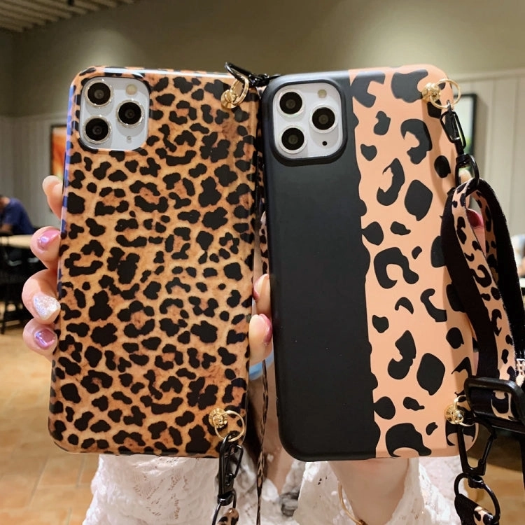 For iPhone 13 Leopard Crossbody Shockproof TPU Phone Case with Lanyard