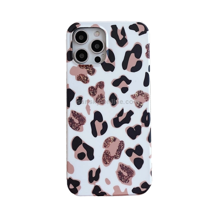 For iPhone 13 Leopard Print TPU Straight Edge Phone Case with Lanyard