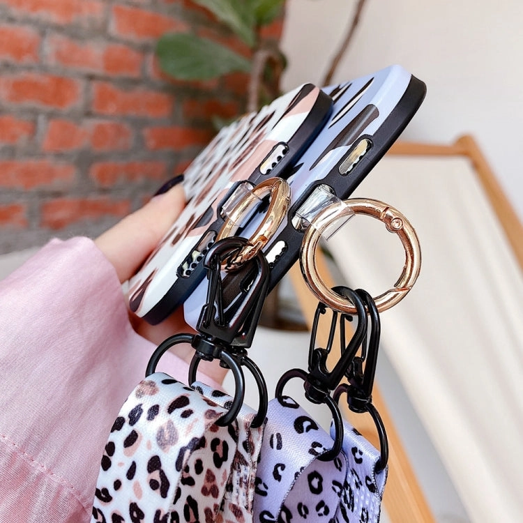 For iPhone 13 Leopard Print TPU Straight Edge Phone Case with Lanyard