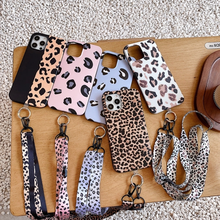 For iPhone 13 Leopard Print TPU Straight Edge Phone Case with Lanyard
