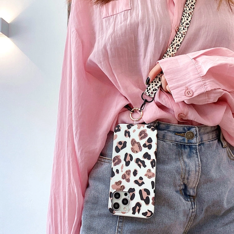 For iPhone 13 Leopard Print TPU Straight Edge Phone Case with Lanyard