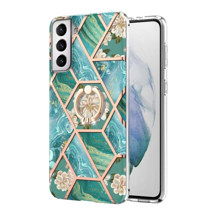 For Samsung Galaxy S21   5G Electroplating Splicing Marble Flower Pattern TPU Shockproof Case with