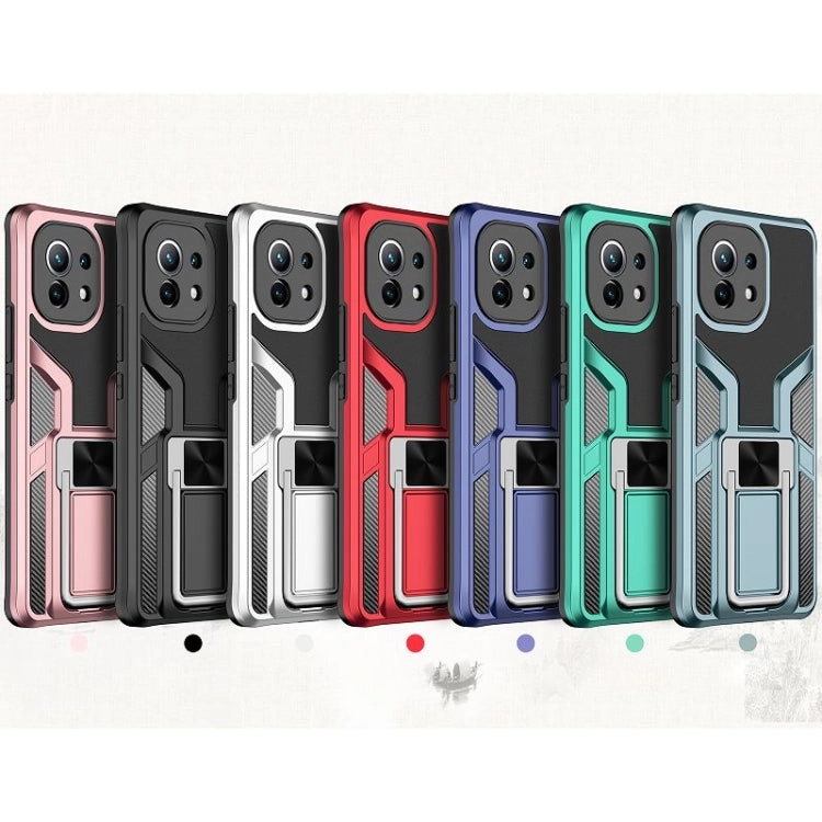 For Xiaomi Mi 11 Armor 2 in 1 PC   TPU Magnetic Shockproof Case with Foldable Holder(Rose
