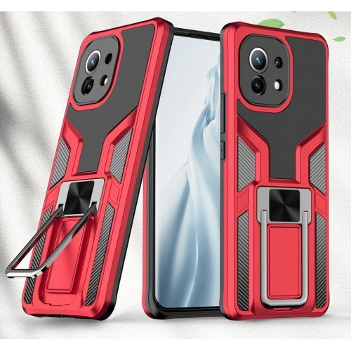 For Xiaomi Mi 11 Armor 2 in 1 PC   TPU Magnetic Shockproof Case with Foldable Holder(Rose