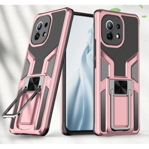 For Xiaomi Mi 11 Armor 2 in 1 PC   TPU Magnetic Shockproof Case with Foldable Holder(Rose
