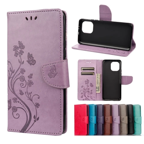 For Xiaomi Mi 11 Butterfly Flower Pattern Horizontal Flip Leather Case with Holder  Card Slots