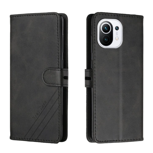 For Xiaomi Mi 11 Stitching Style 2-Color Cow Texture Horizontal Flip PU Leather Case with Holder