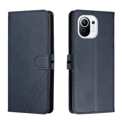 For Xiaomi Mi 11 Stitching Style 2-Color Cow Texture Horizontal Flip PU Leather Case with Holder