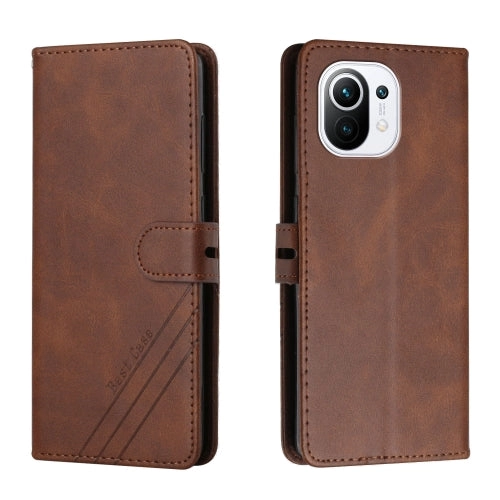 For Xiaomi Mi 11 Stitching Style 2-Color Cow Texture Horizontal Flip PU Leather Case with Holder