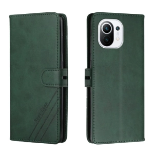 For Xiaomi Mi 11 Stitching Style 2-Color Cow Texture Horizontal Flip PU Leather Case with Holder
