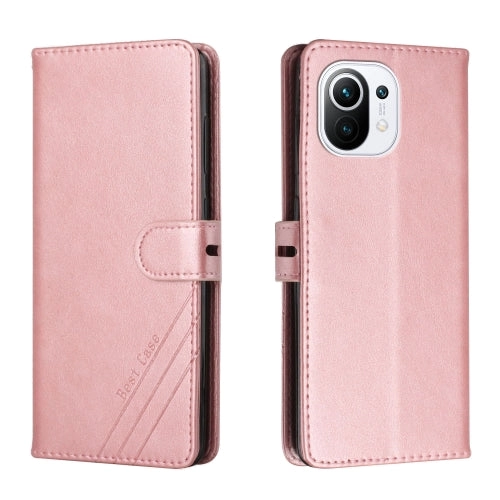 For Xiaomi Mi 11 Stitching Style 2-Color Cow Texture Horizontal Flip PU Leather Case with Holder