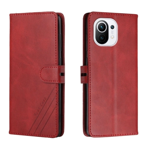 For Xiaomi Mi 11 Stitching Style 2-Color Cow Texture Horizontal Flip PU Leather Case with Holder