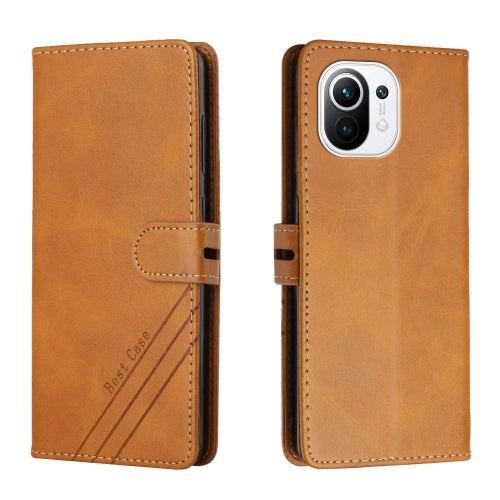 For Xiaomi Mi 11 Stitching Style 2-Color Cow Texture Horizontal Flip PU Leather Case with Holder