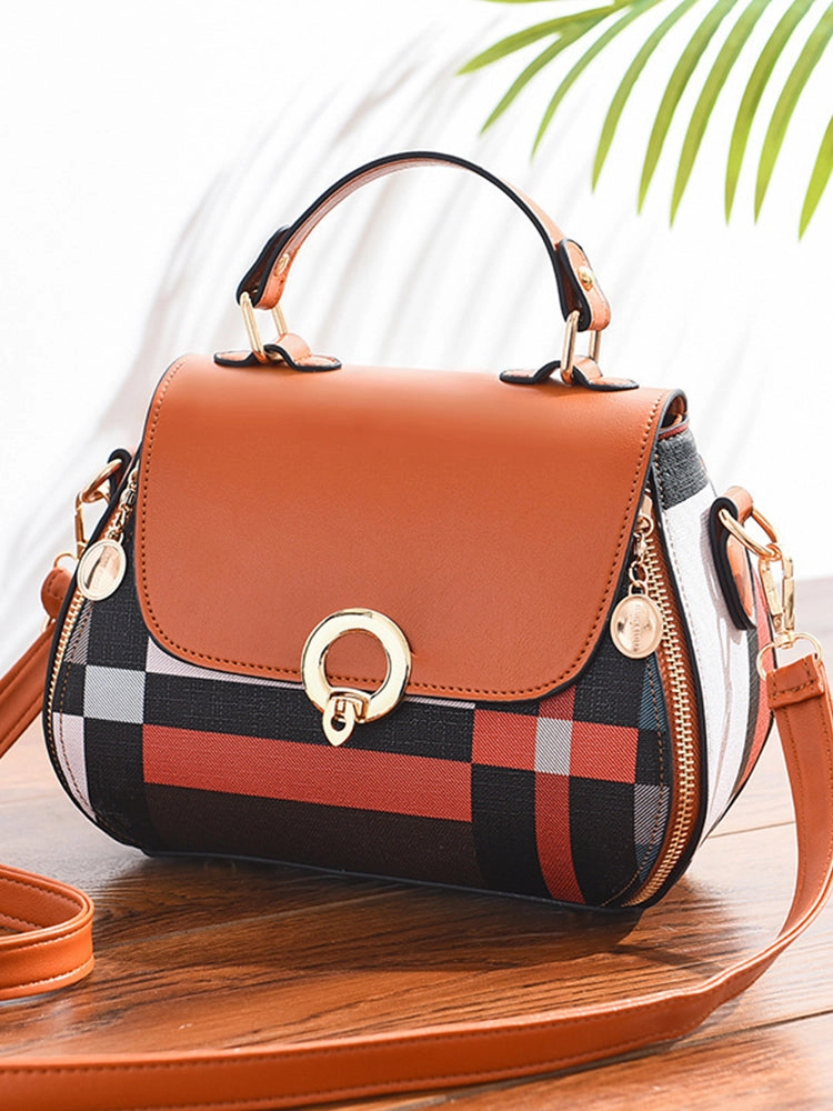 Geometric Patterns Canvas PU Leather Crossbody Handbag