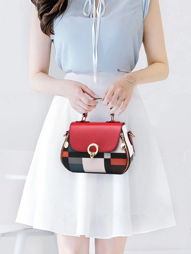 Geometric Patterns Canvas PU Leather Crossbody Handbag