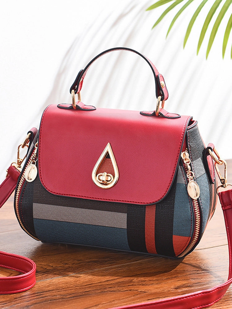 Geometric Patterns Canvas PU Leather Crossbody Handbag
