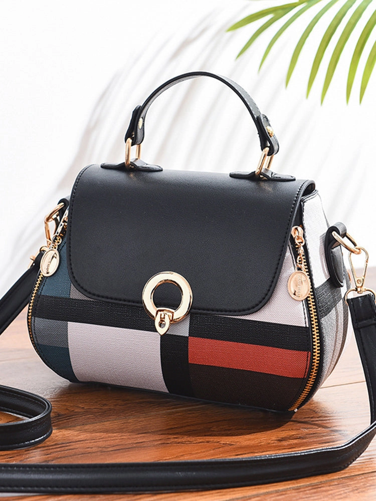 Geometric Patterns Canvas PU Leather Crossbody Handbag