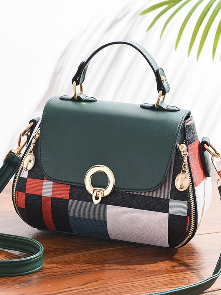 Geometric Patterns Canvas PU Leather Crossbody Handbag